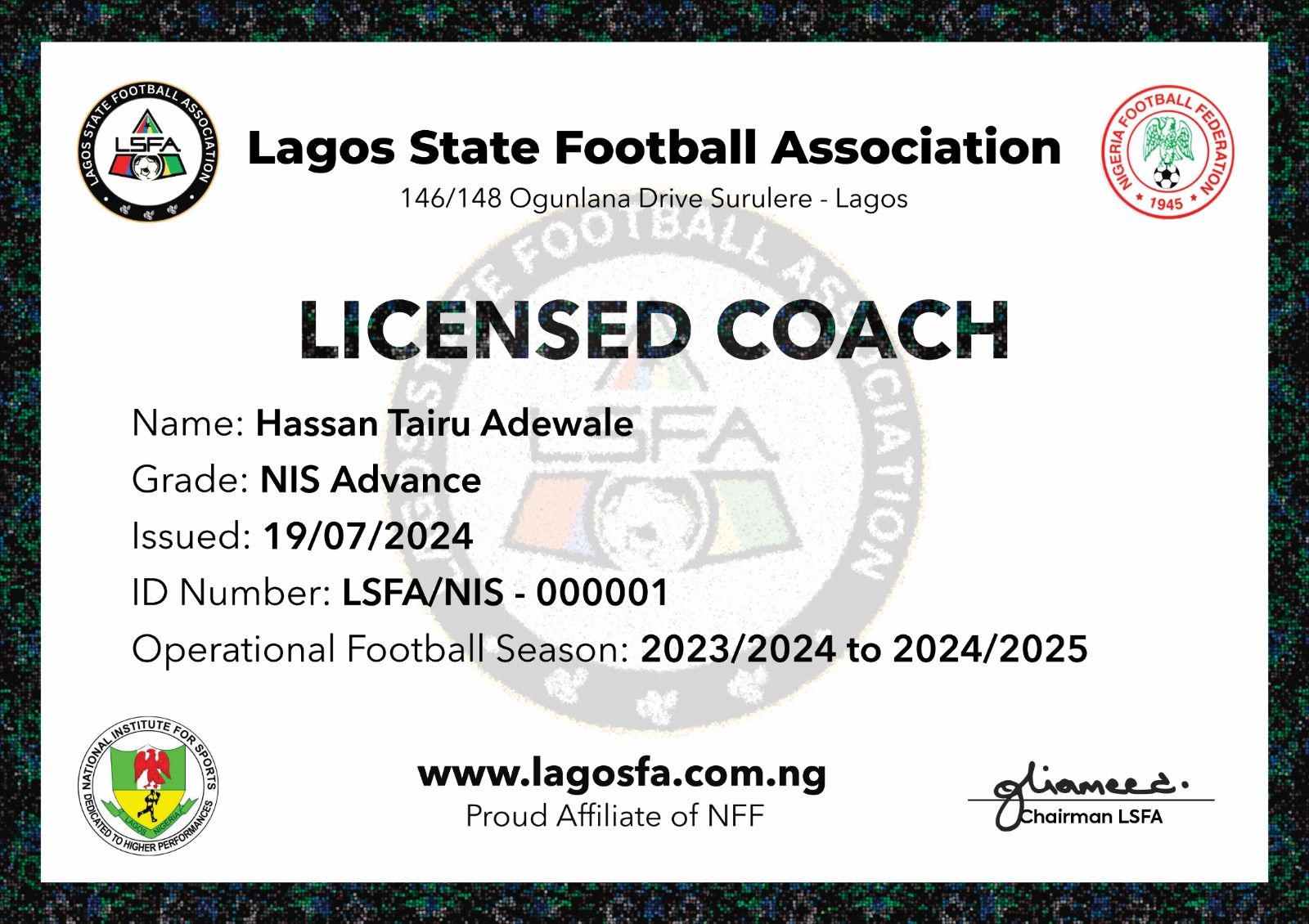 Cover image for Only NIS certified coaches will be licensed in Lagos - LSFA
