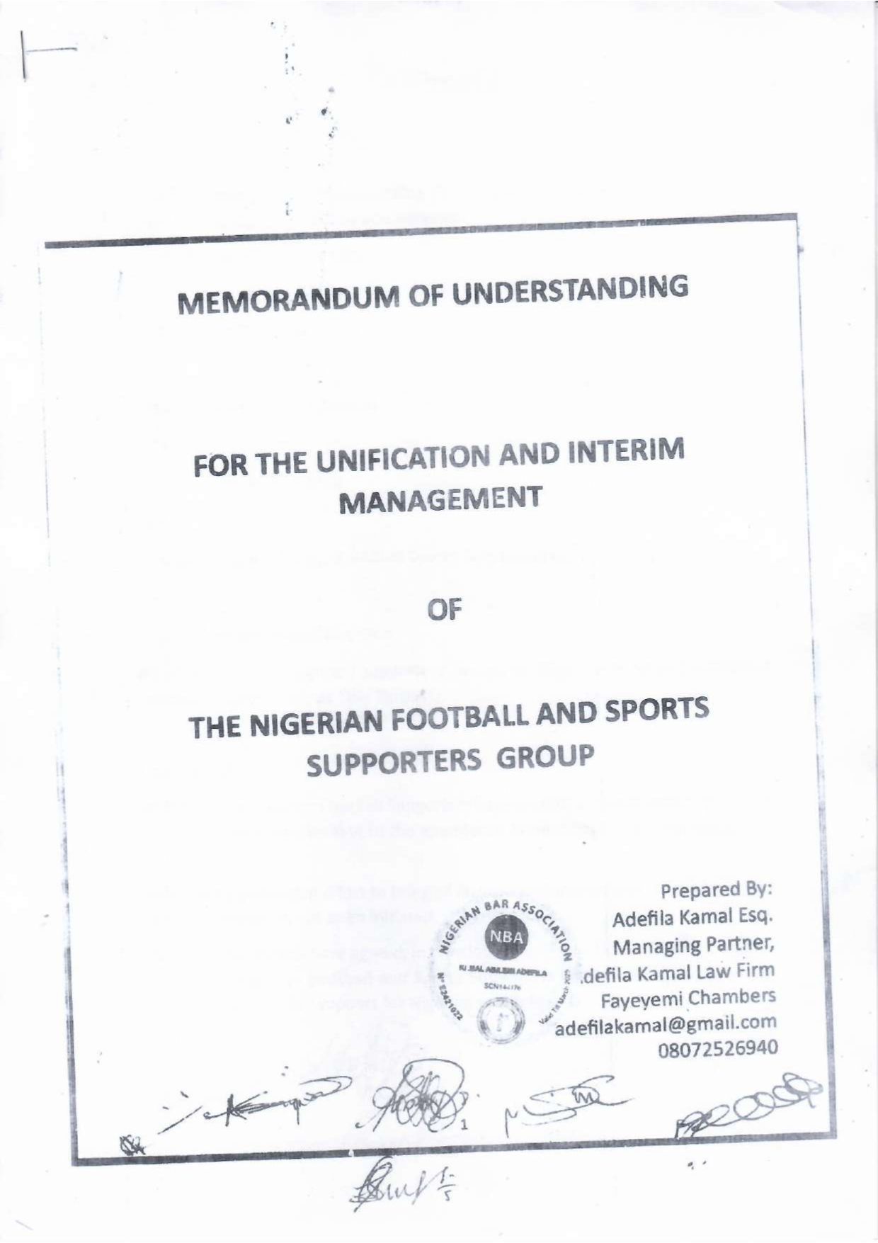 Cover image for Unified Supporters Club IMC Tenure Expired, Continued Claim to Office Unauthorised — MOU