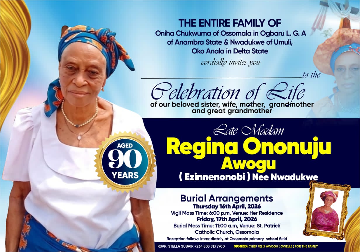 Cover image for Society big wigs to storm Ossomala, Anambra State for Owelle Felix Awogu's mum burial