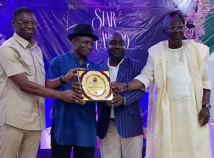 Cover image for SWAN/ Newstap Five Star  Award : Shaibu, Olopade, Adeboye  others thumb up Diri 