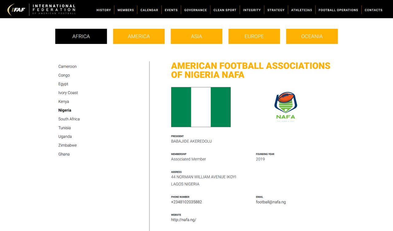 4 months after NSC inauguration, Nigeria’s American Football Federation yet to reflect on IFAF membership list