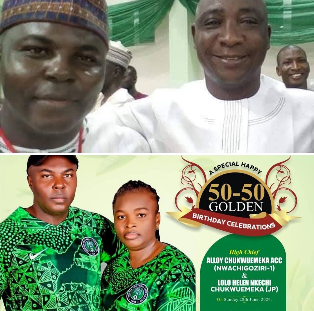 50-50 birthday celebration: NFF President greets ACC, wife @ twin Golden celebrations.
