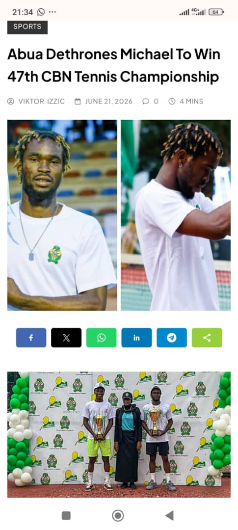 Abua wins 47th CBN Open Tennis Championship, dethrones Michael